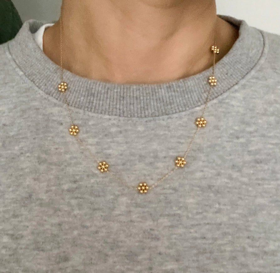 Dainty Golden Bead Flower Necklace - Southern Soule Designs