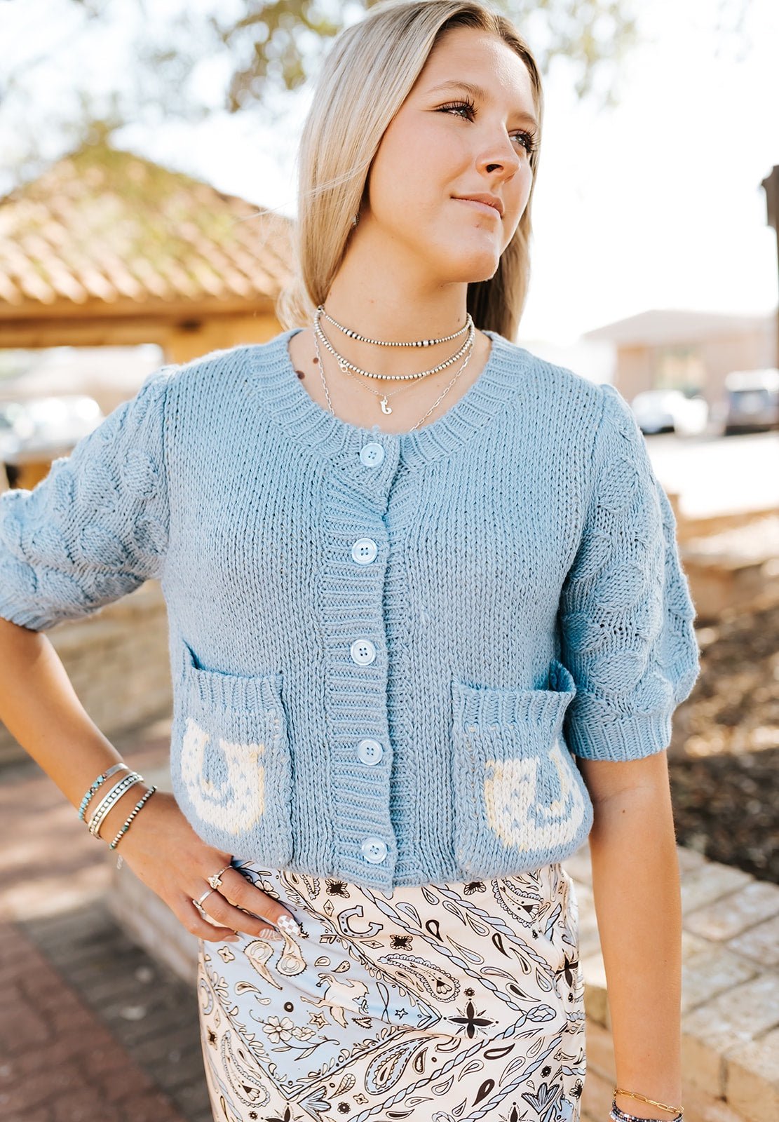 Daisy Blue Horse Knit Cardigan BRW3743 - 1 - Southern Soule Designs