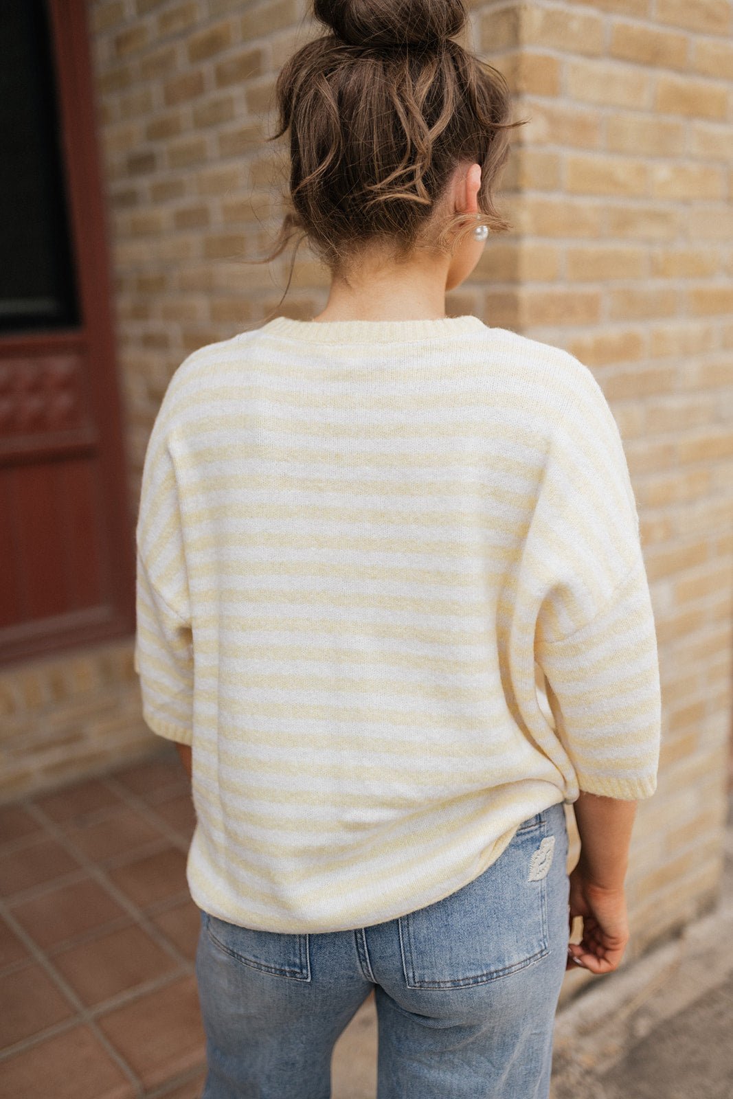Daisy/Cream Stripe Short Sleeve Cardigan WL26-13289 - Southern Soule Designs