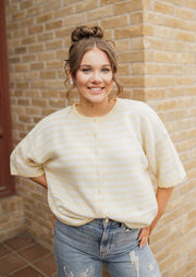 Daisy/Cream Stripe Short Sleeve Cardigan WL26-13289 - Southern Soule Designs