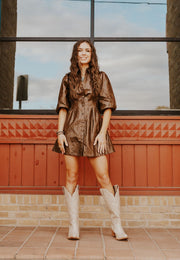Dark Brown Button Down Faux Leather Mini Dress LD2108 - Southern Soule Designs
