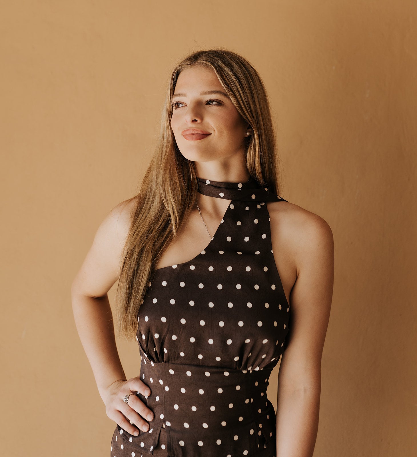 Dark Brown Polka Dot Halter Top with Low Rise Skirt PTS6614 Medium Dark Brown Polka Dot Halter Top with Low Rise Skirt PTS6614 Medium