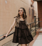 Dark Brown Ruffle Detail Sleeveless Mini Dress BD1371 - Southern Soule Designs