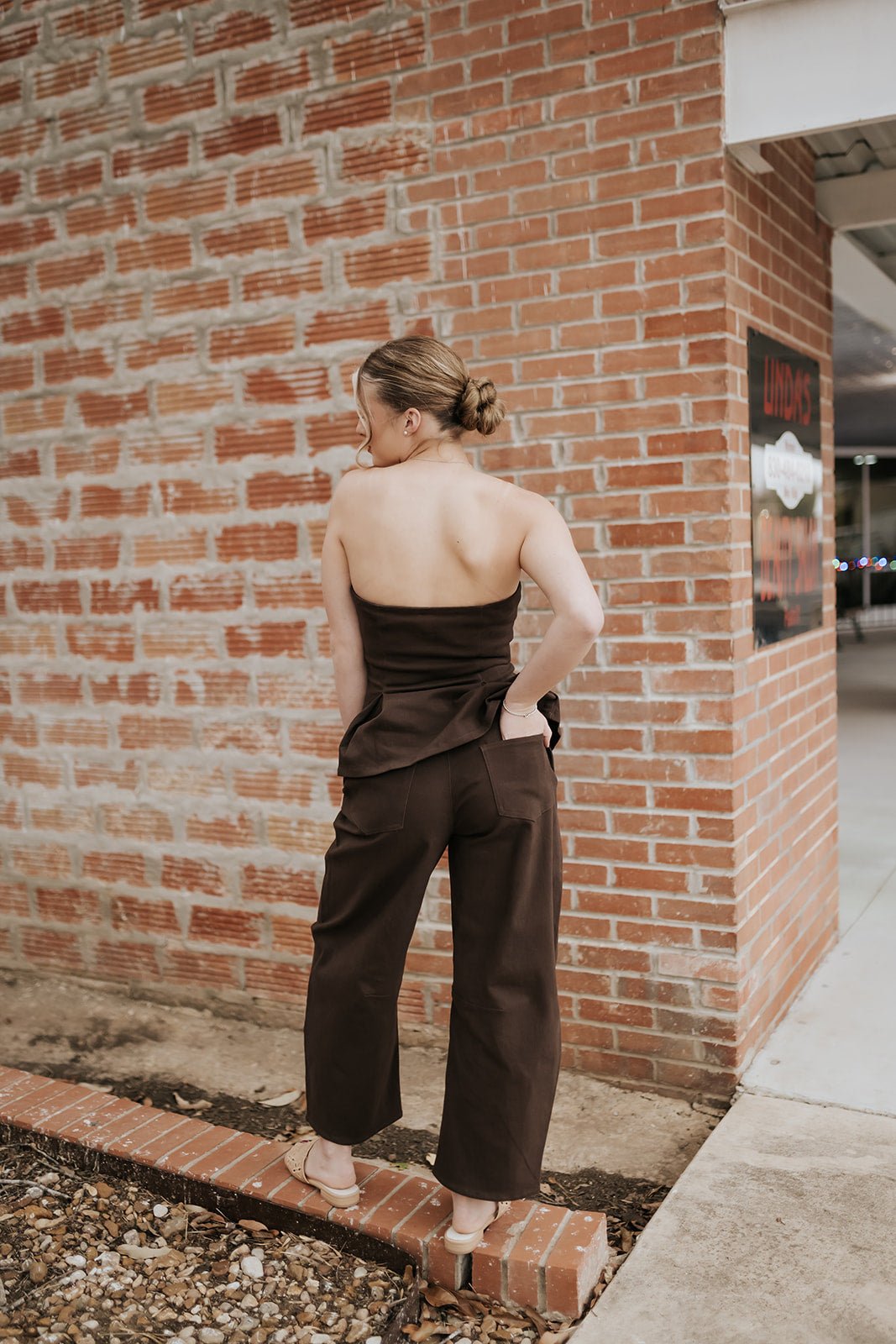 Dark Brown Strapless Top and Barrel Pant Set IST26128 - Southern Soule Designs