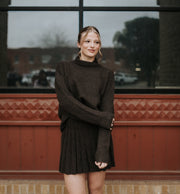 Dark Brown Turtleneck Sweater and Pleated Mini Skirt Set IST6179 - Southern Soule Designs