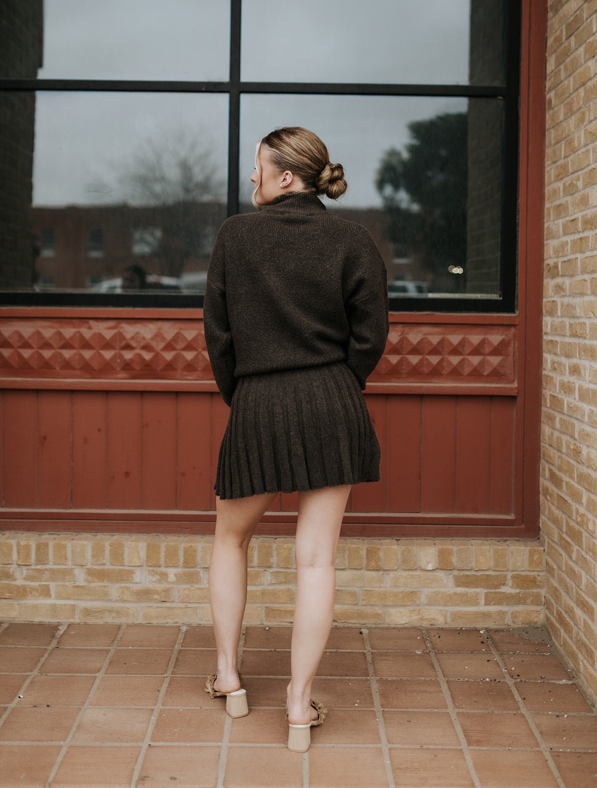 Dark Brown Turtleneck Sweater and Pleated Mini Skirt Set IST6179 - Southern Soule Designs