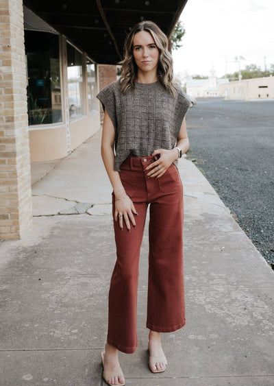 Dark Burgundy Patch Pocket Wide Leg Jean BP433J - Southern Soule Designs