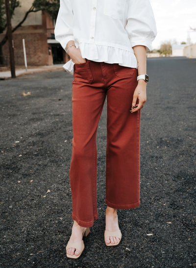 Dark Burgundy Patch Pocket Wide Leg Jean BP433J - Southern Soule Designs