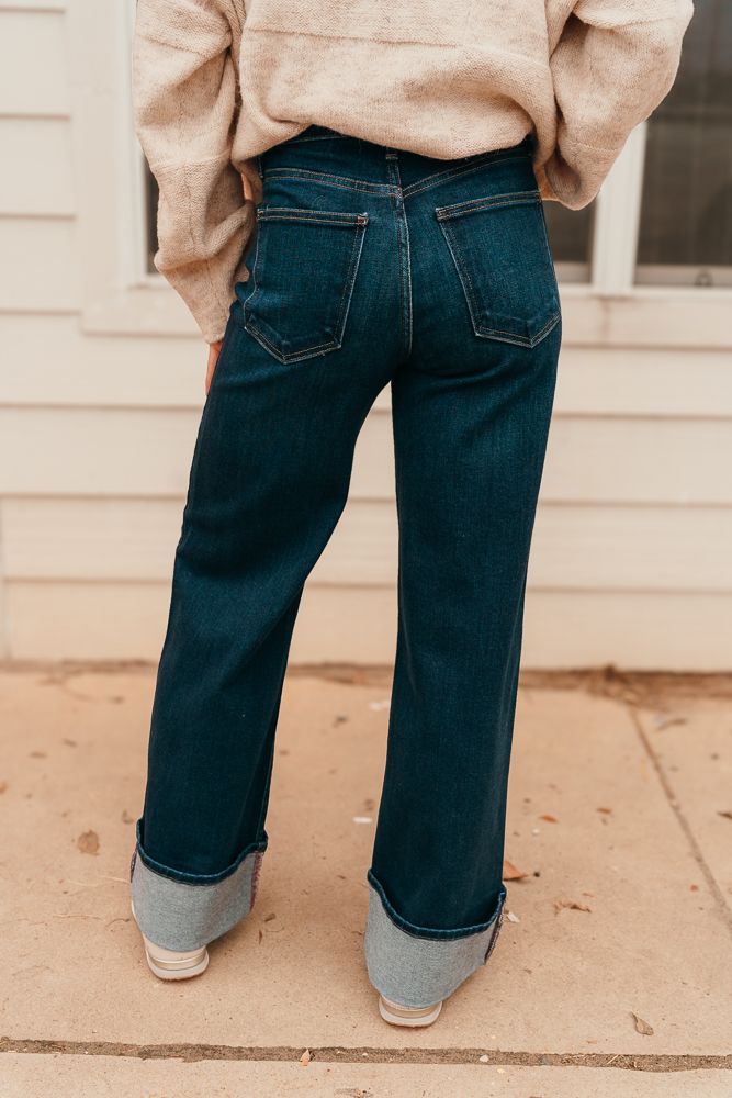 Dark Denim Cuffed Palazzo BP476J - Southern Soule Designs