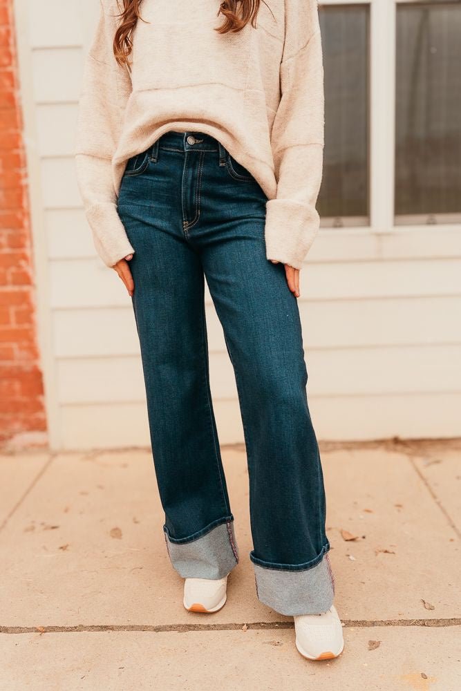 Dark Denim Cuffed Palazzo BP476J - Southern Soule Designs