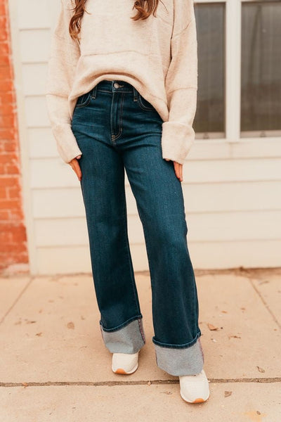 Dark Denim Cuffed Palazzo BP476J - Southern Soule Designs