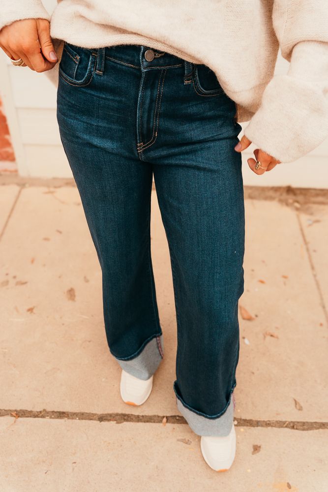 Dark Denim Cuffed Palazzo BP476J - Southern Soule Designs