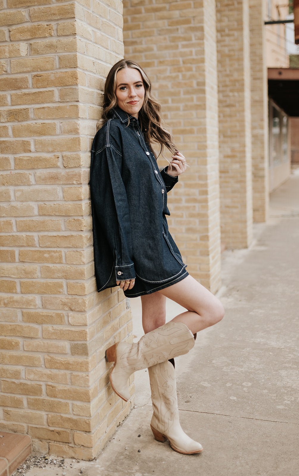 Dark Denim Oversized Shirt and Mini Skirt Set IST6002 - Southern Soule Designs