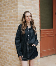 Dark Denim Oversized Shirt and Mini Skirt Set IST6002 - Southern Soule Designs