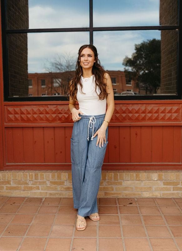 Dark Denim Stone Washed Pinstriped Straight Leg Pants PG10971 - Southern Soule Designs