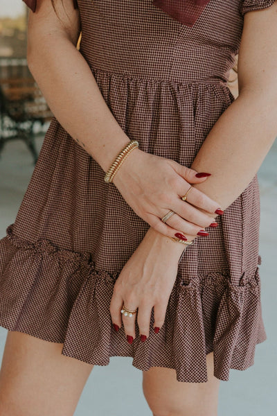 Dark Plum/Beige Chec Puff Sleeve Mini Dress JD6880 - Southern Soule Designs