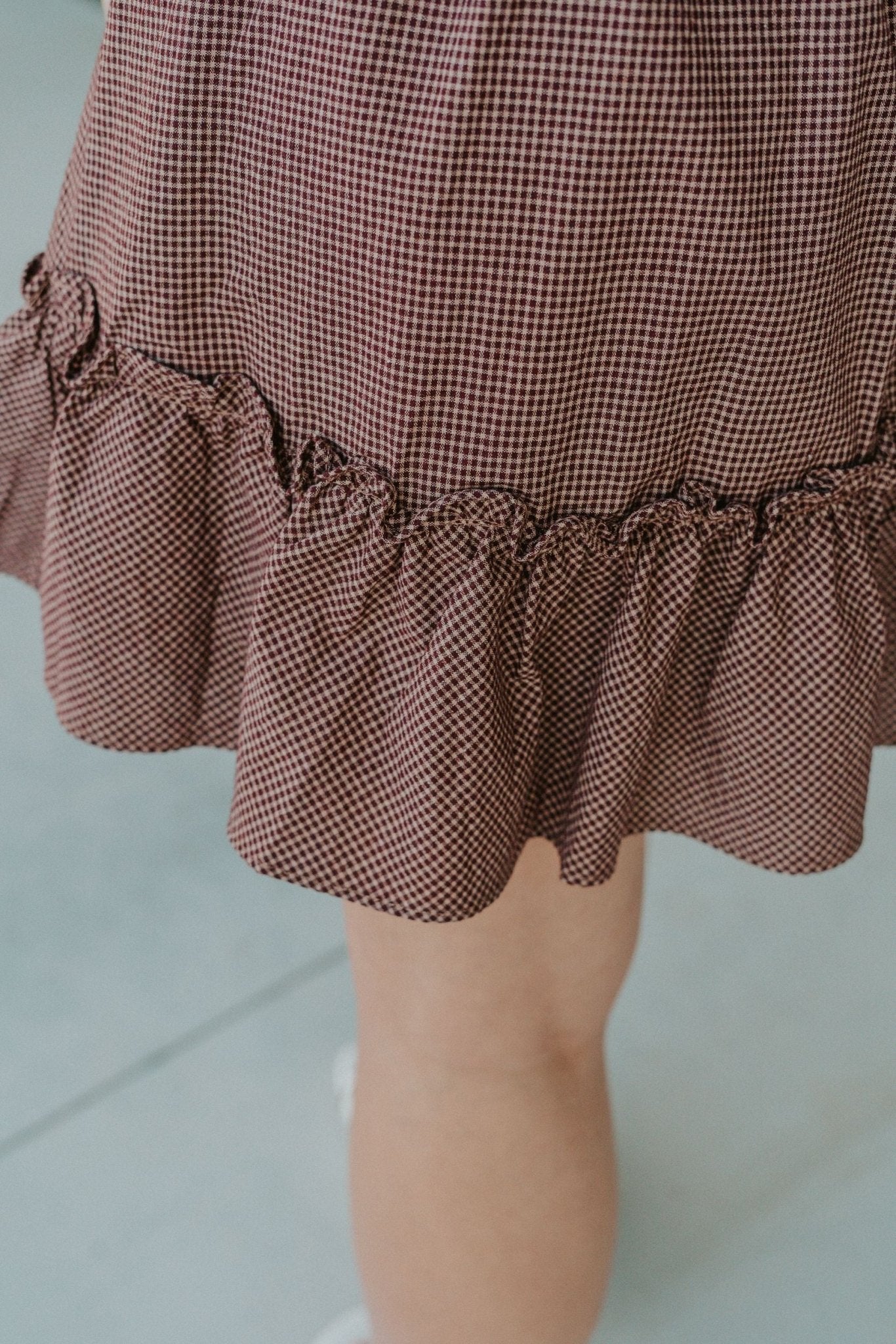 Dark Plum/Beige Chec Puff Sleeve Mini Dress JD6880 - Southern Soule Designs