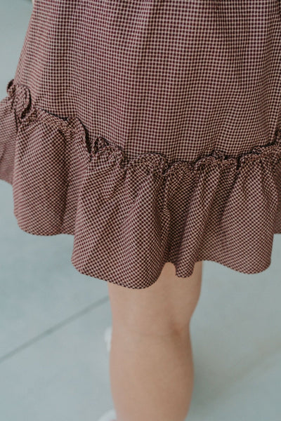 Dark Plum/Beige Chec Puff Sleeve Mini Dress JD6880 - Southern Soule Designs