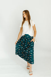 Dark Teal Fish Print Midi Skirt BK1436 - Southern Soule Designs