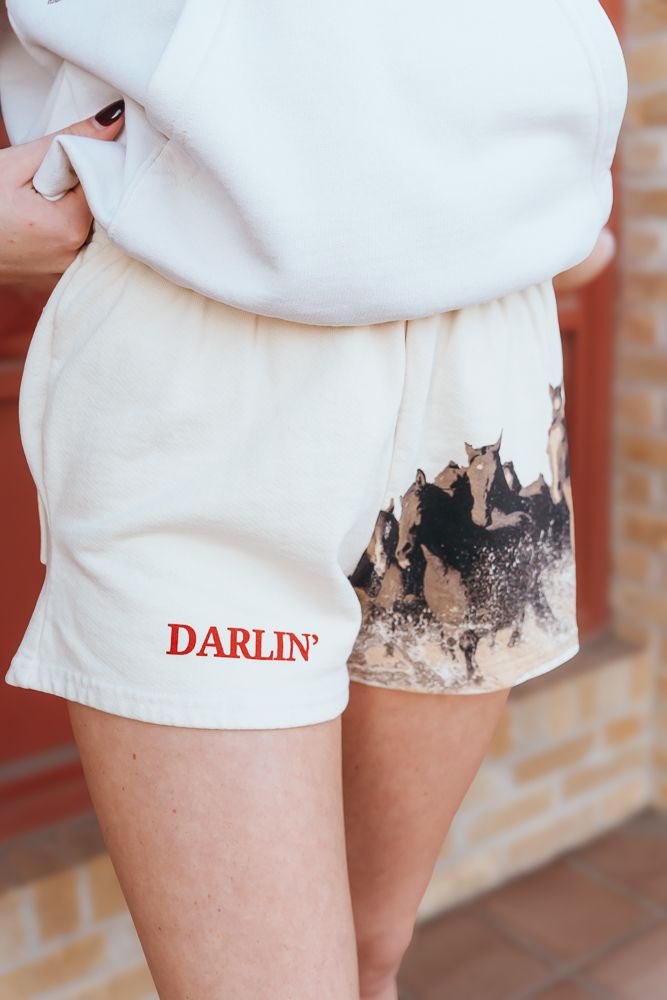 Darlin Wild Horse Sweatshorts Creme - Southern Soule Designs