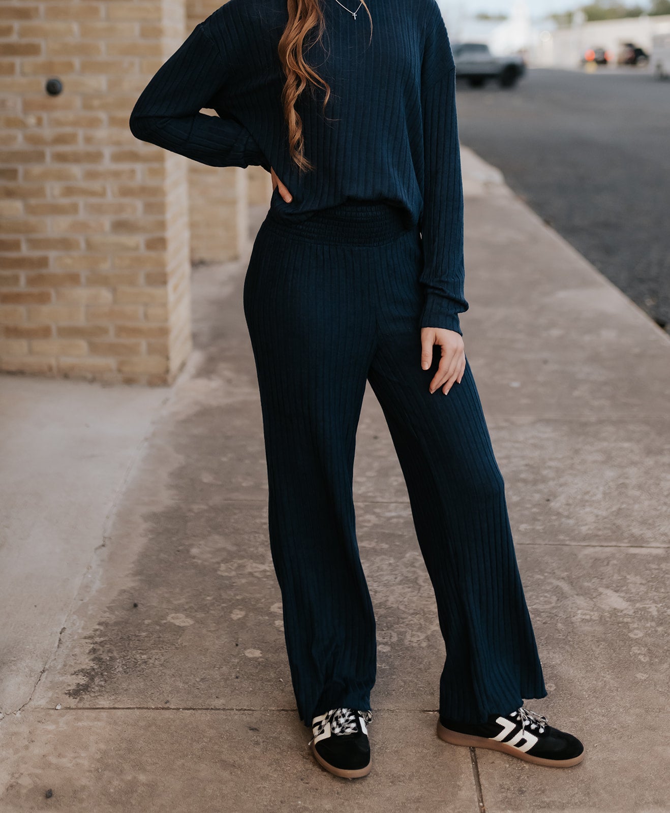 Dawn Smocked Rib Pant Blue Sapphire ZLP253824 - Southern Soule Designs