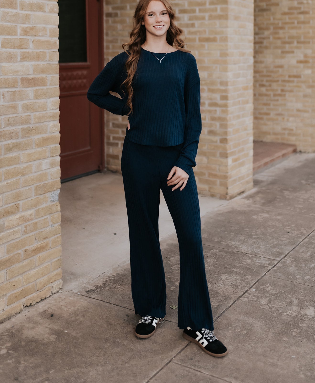 Dawn Smocked Rib Pant Blue Sapphire ZLP253824 - Southern Soule Designs