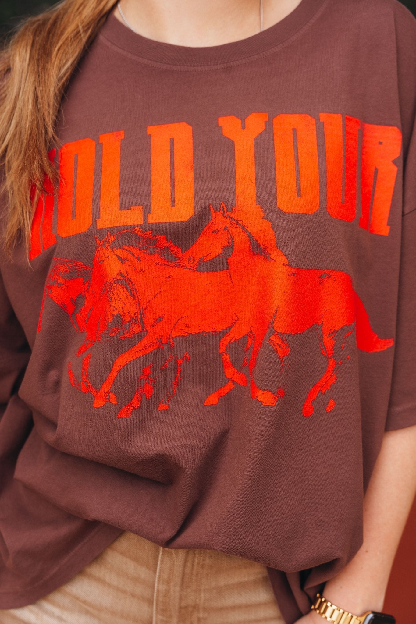 DayDreamer Hold Your Horses OS Tee Brown Stone - Southern Soule Designs