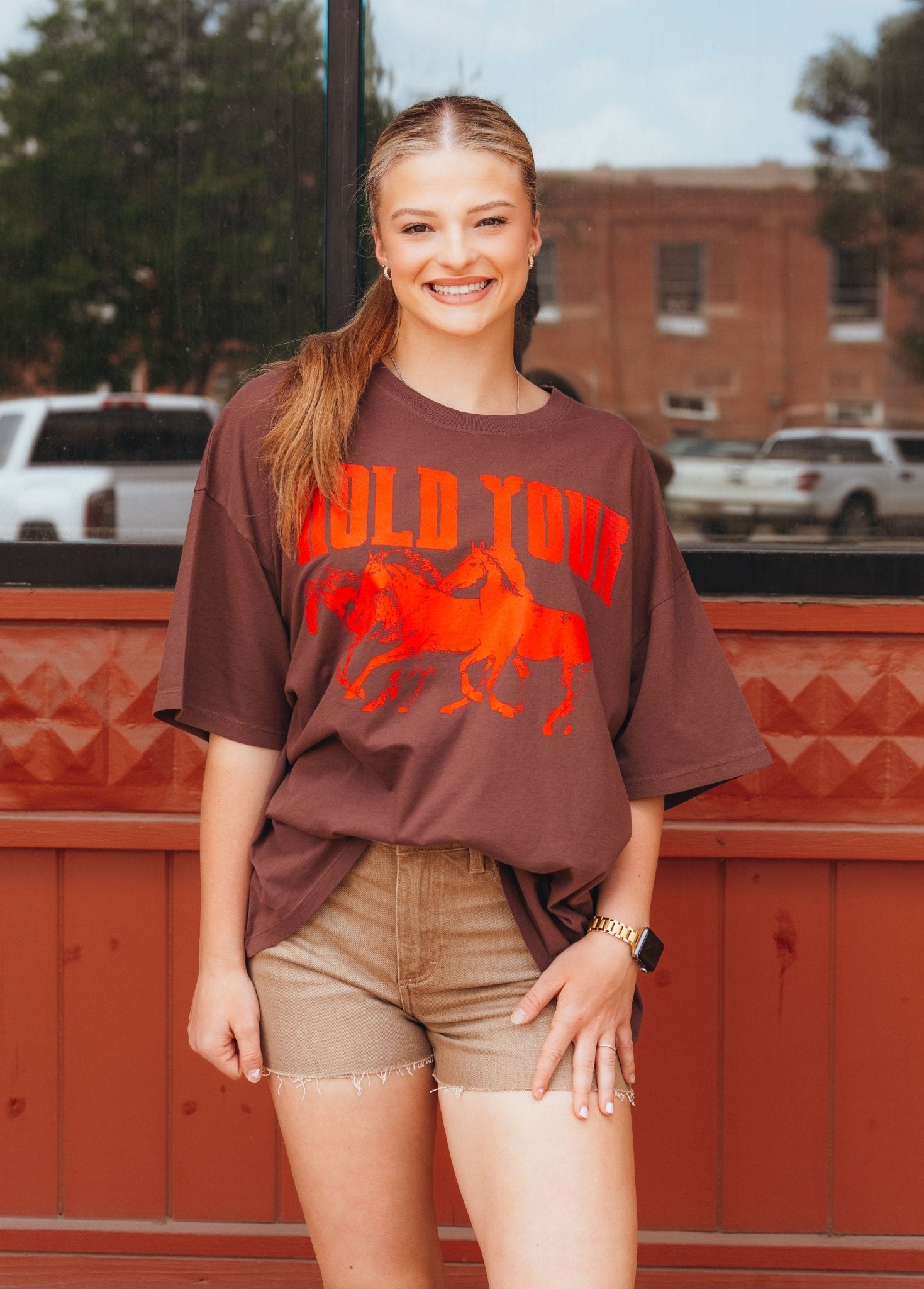DayDreamer Hold Your Horses OS Tee Brown Stone - Southern Soule Designs