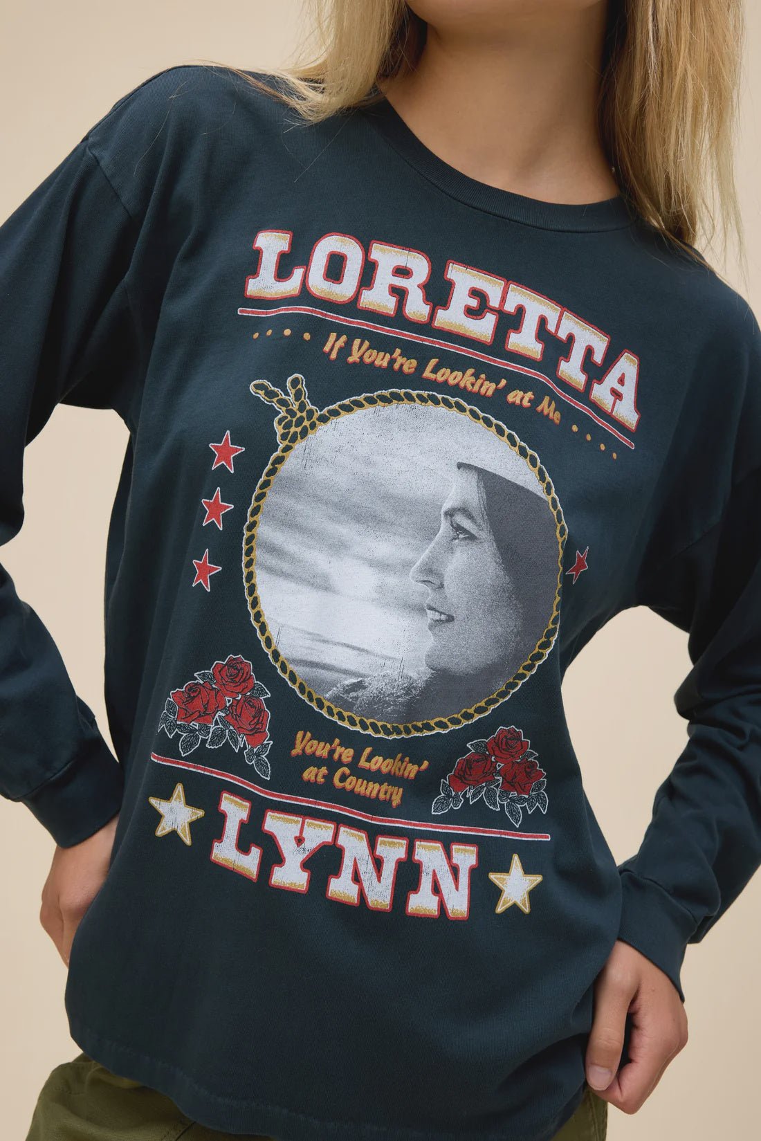 DayDreamer Loretta Lynn Lookin' at Country Relaxed Long Sleeve Black - Southern Soule Designs