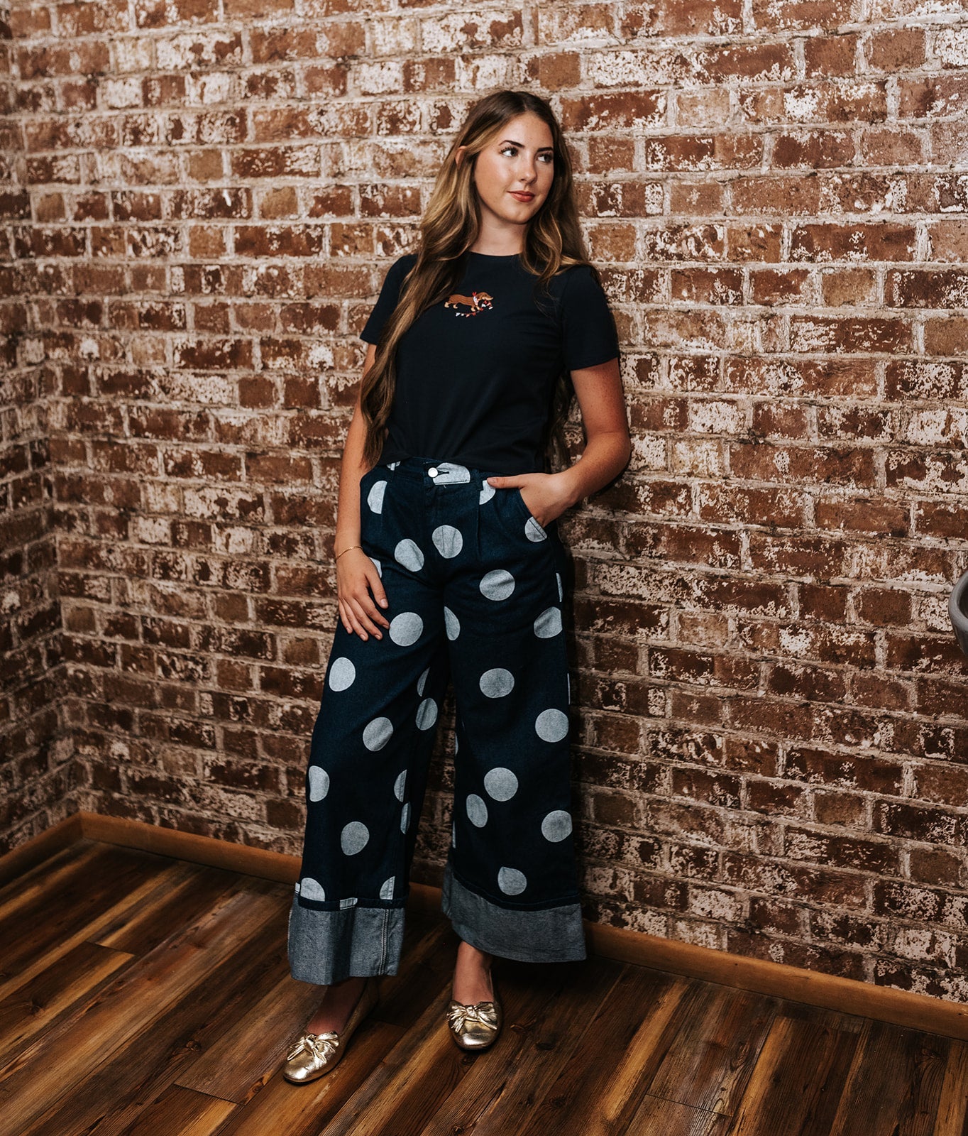 Deep Navy Cuffed Hem Wide Leg Denim Pants P10356LL - Southern Soule Designs