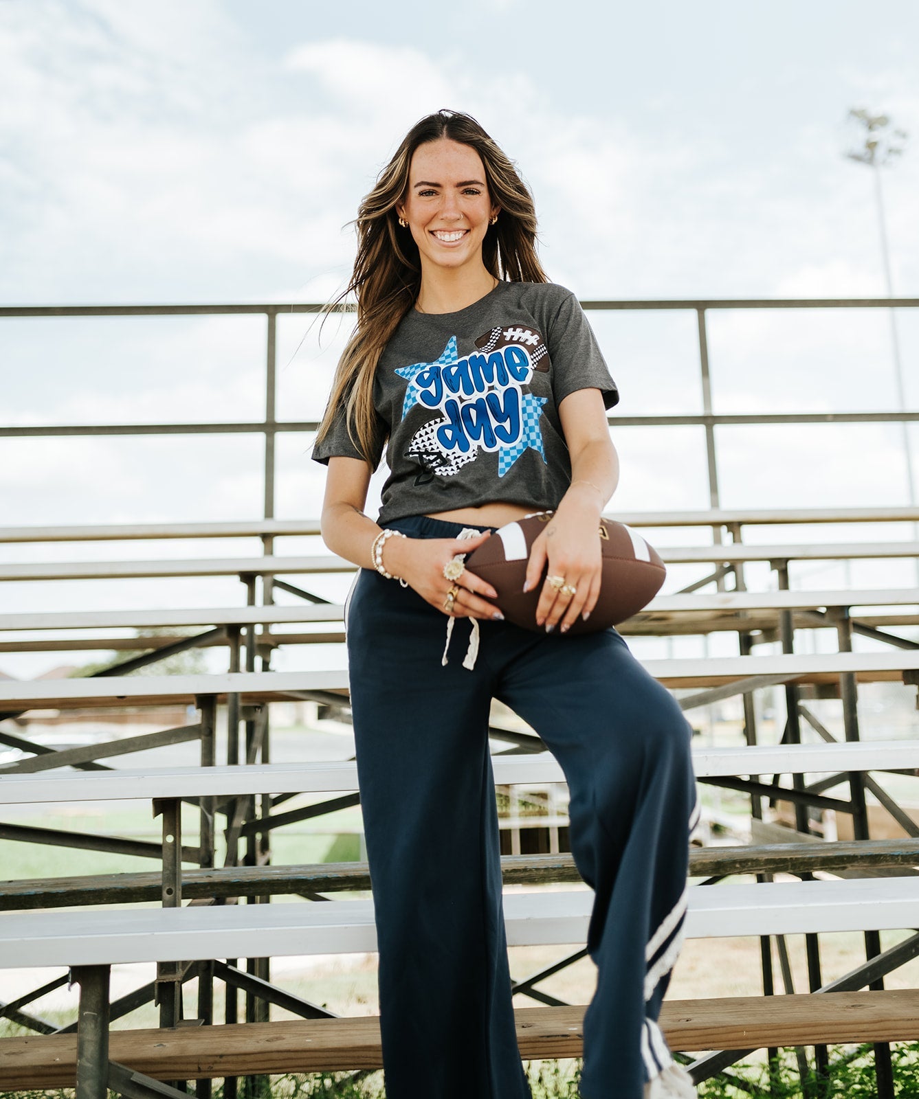 Deep Navy Lace Striped Sweatpants C70694 - Southern Soule Designs