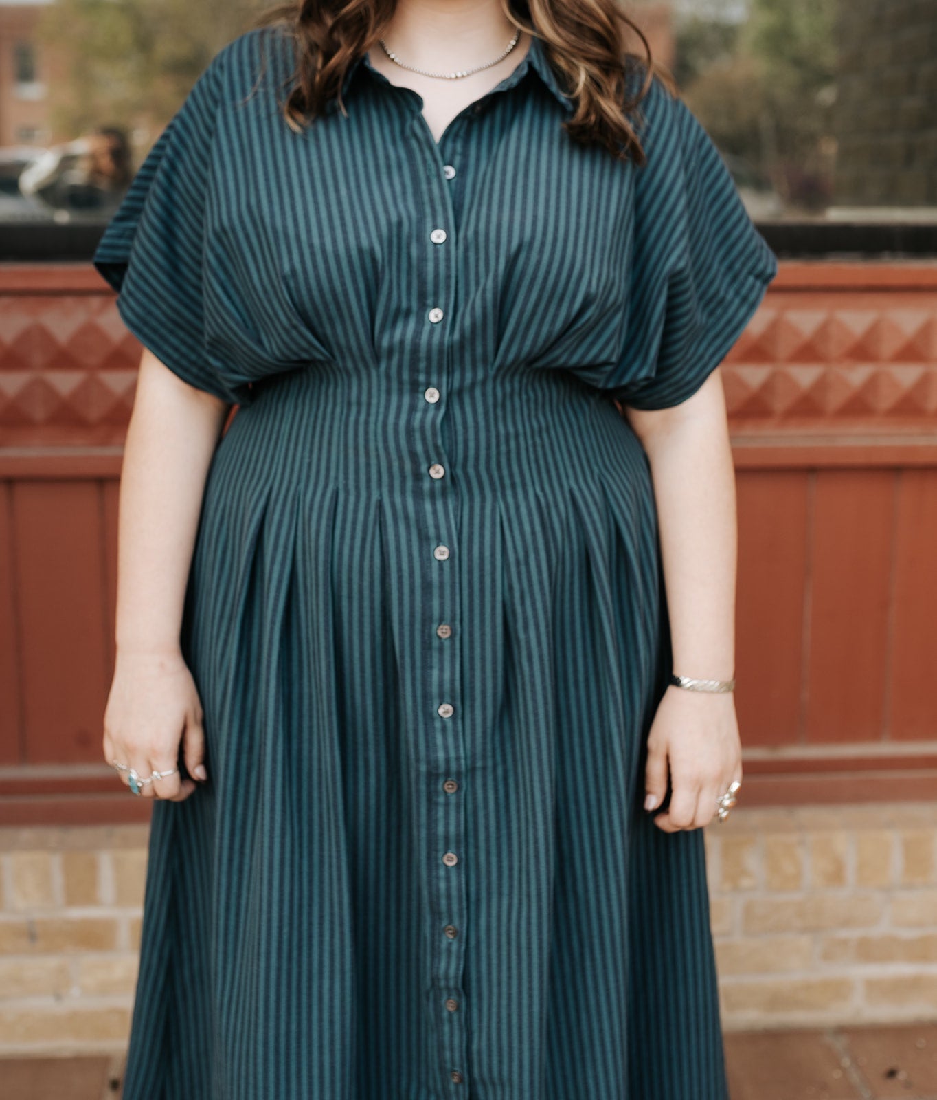 Deep Teal Stripe Plisse Dress - Southern Soule Designs