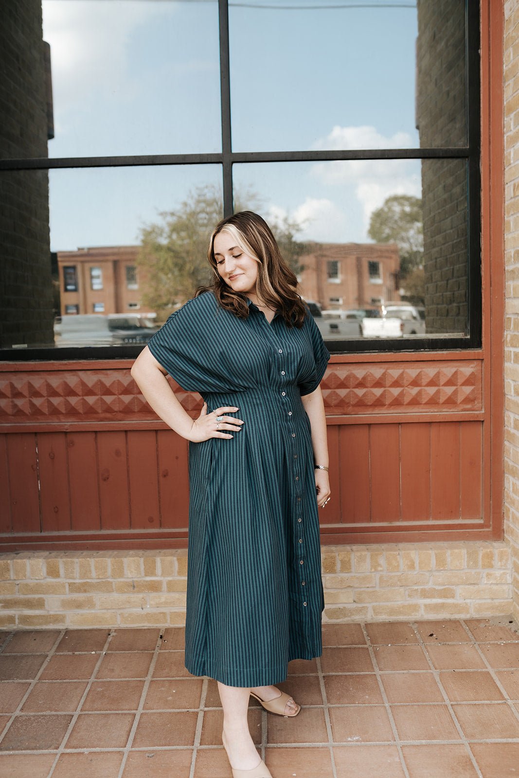 Deep Teal Stripe Plisse Dress - Southern Soule Designs