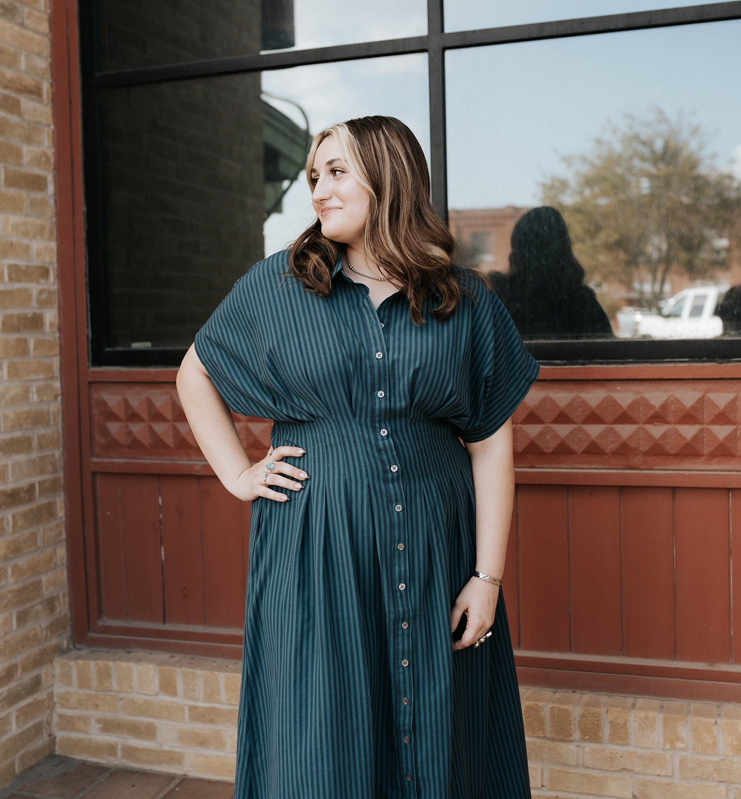Deep Teal Stripe Plisse Dress - Southern Soule Designs