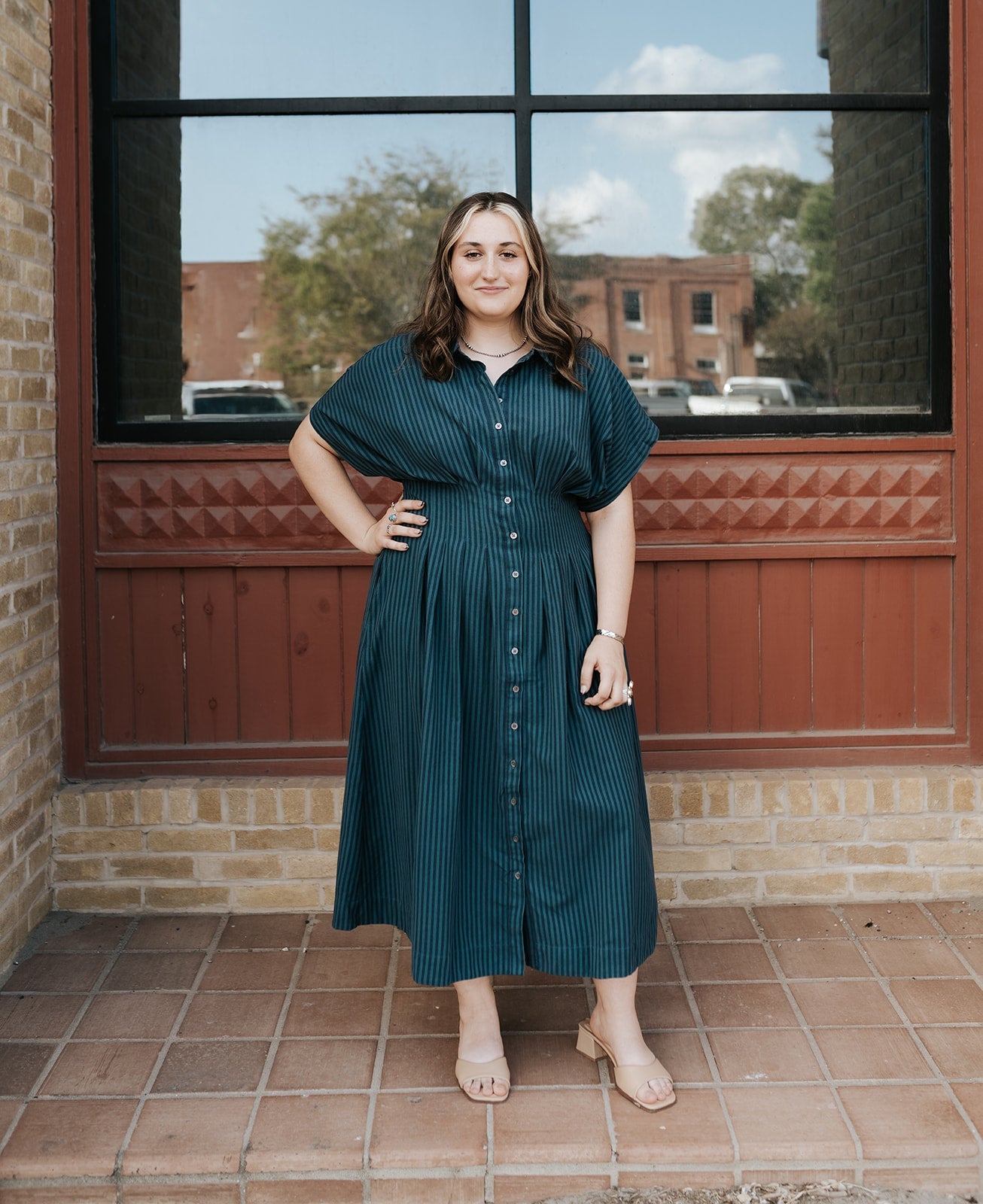 Deep Teal Stripe Plisse Dress - Southern Soule Designs