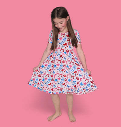 Girls Red White and Bows Dream Ruffle Dress