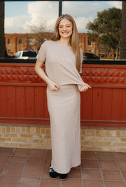 Delavine Textured Midi Skirt Parchment ZK251338 - Southern Soule Designs