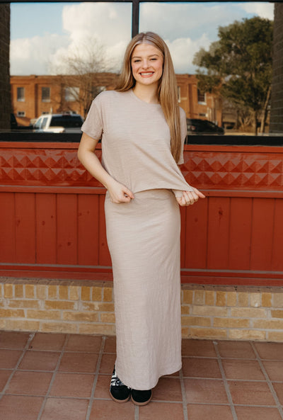 Delavine Textured Midi Skirt Parchment ZK251338 - Southern Soule Designs