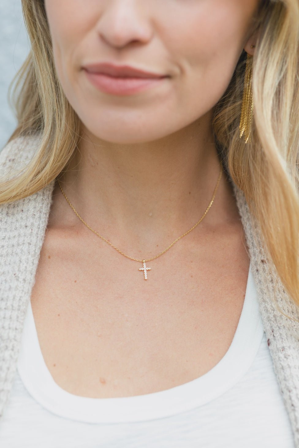 Delicate CZ Cross Pendant N7480 - Southern Soule Designs