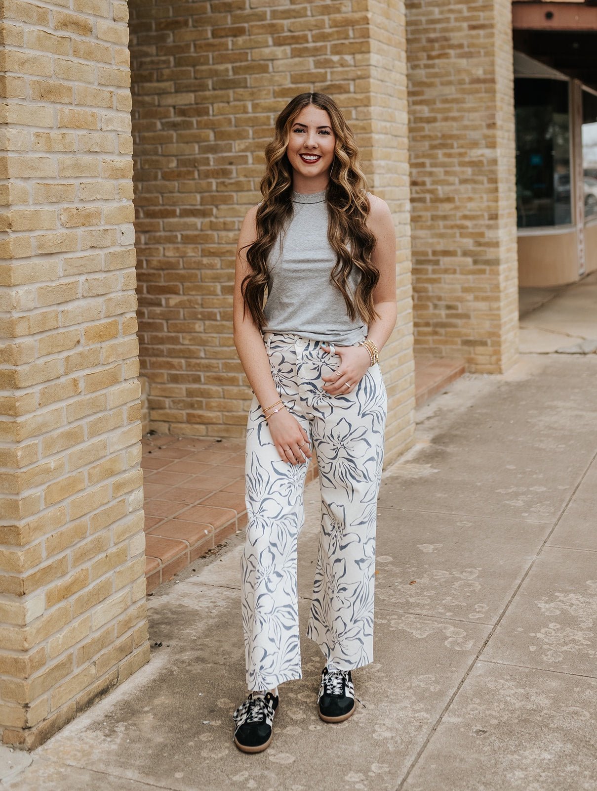 Denim Blue Floral Print Stretch Pants P6588 - Southern Soule Designs