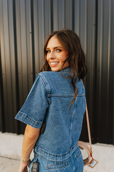 Denim Blue Short Sleeve Top JE8264 - Southern Soule Designs