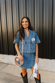 Denim Blue Short Sleeve Top JE8264 - Southern Soule Designs