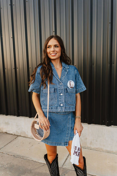 Denim Blue Short Sleeve Top JE8264 - Southern Soule Designs