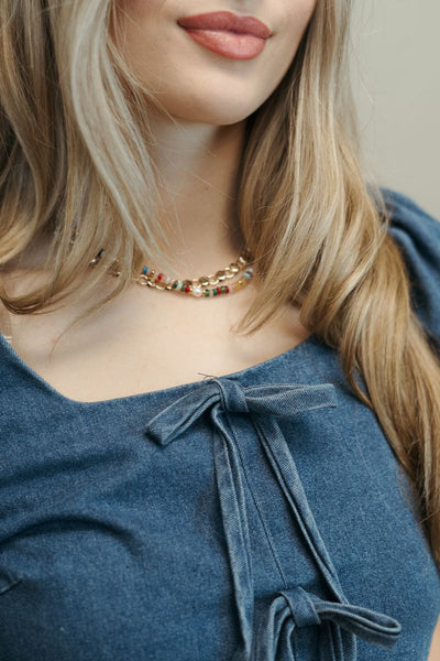 Denim Bow Detail Peplum Square Neck Blouse T24227 - Southern Soule Designs