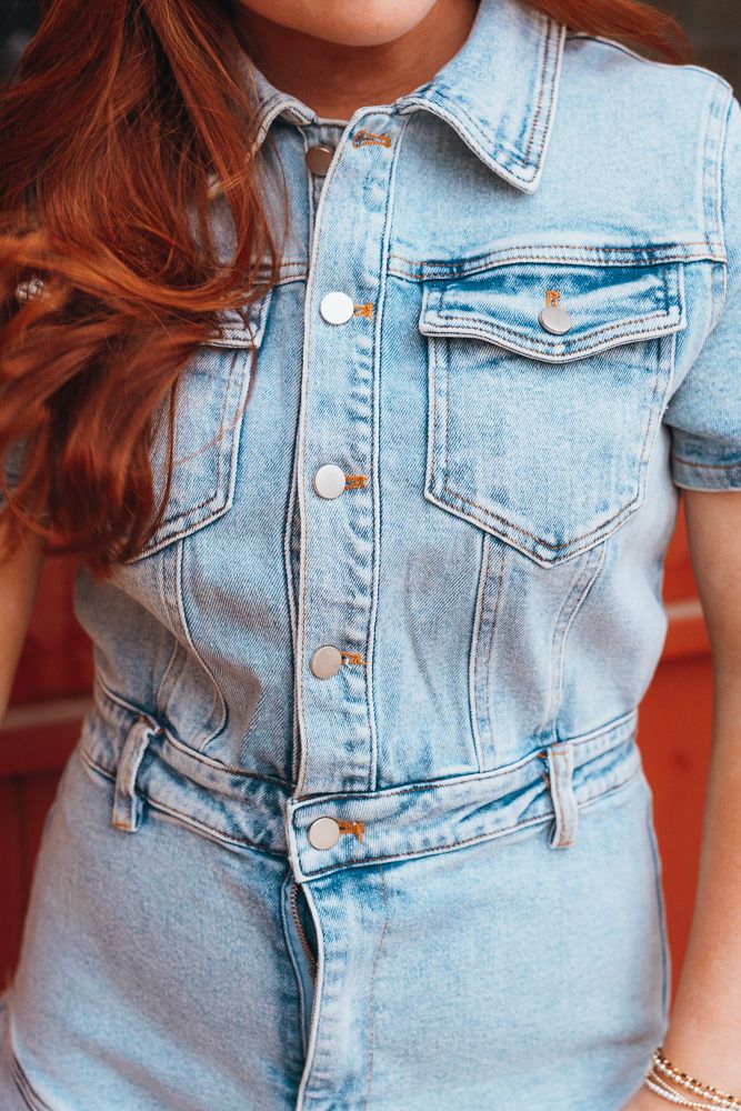 Denim Button Down Frayed Hem Romper LR1125 - Southern Soule Designs