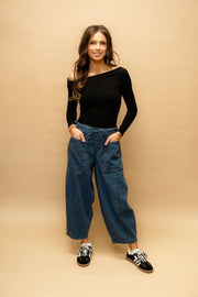 Denim Drawstring Barrel Pants P24060 - Southern Soule Designs