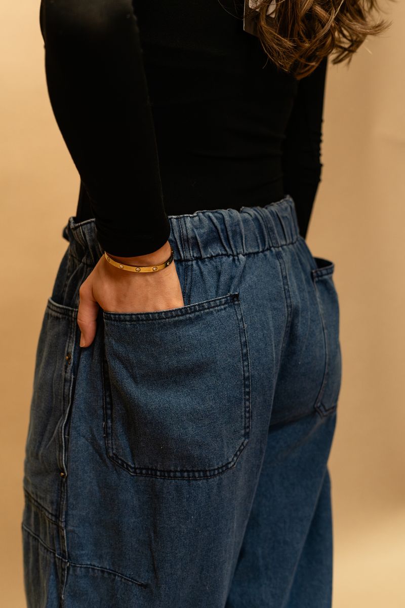 Denim Drawstring Barrel Pants P24060 - Southern Soule Designs