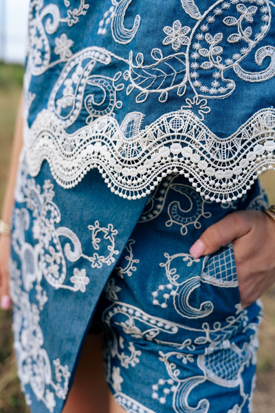 Denim Embroidered Mini Wrap Skort ILP5723 - Southern Soule Designs