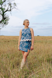 Denim Embroidered Mini Wrap Skort ILP5723 - Southern Soule Designs