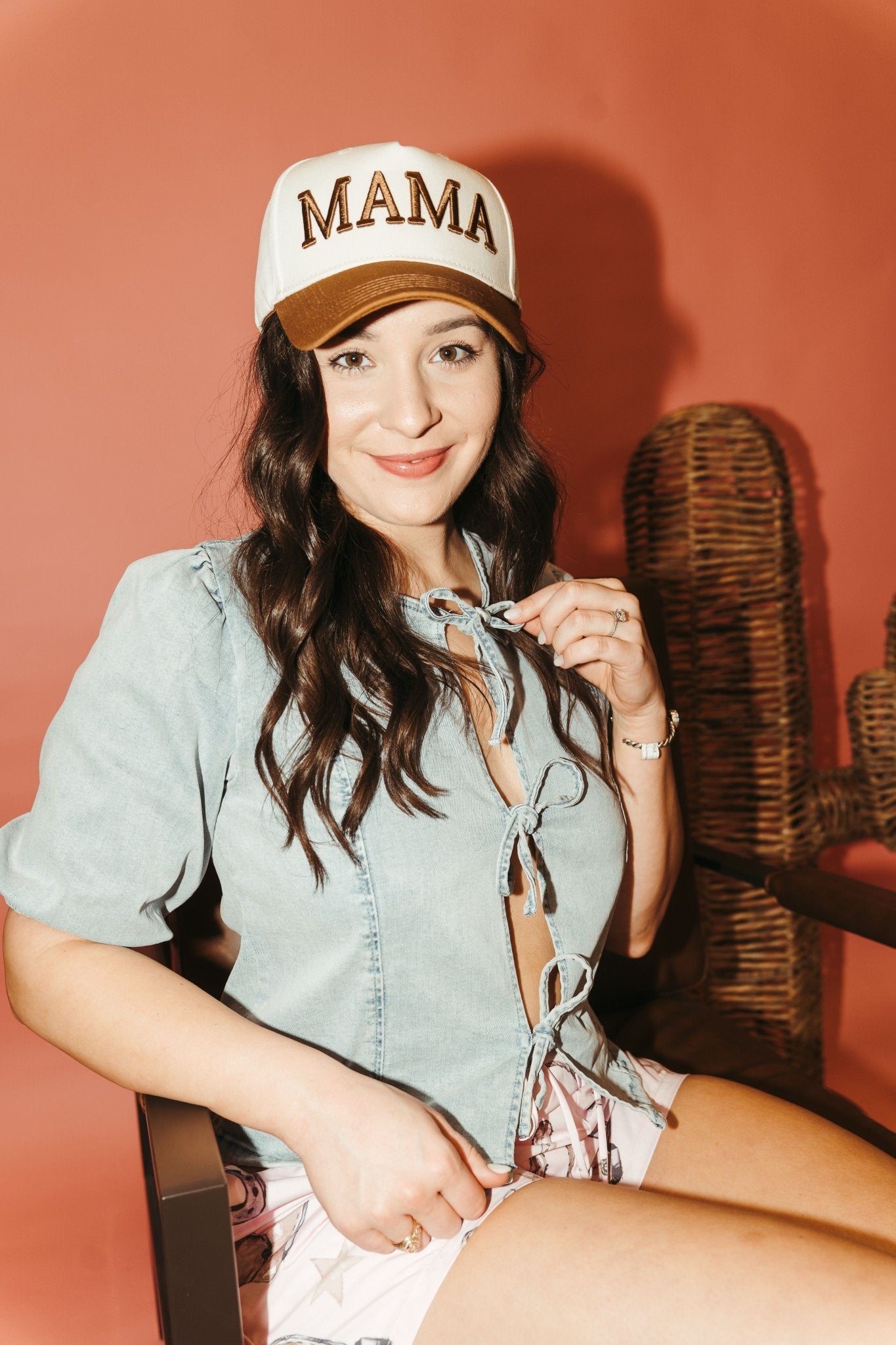 Denim Front Tie Short Sleeve Top WL24 - 9320 - Southern Soule Designs